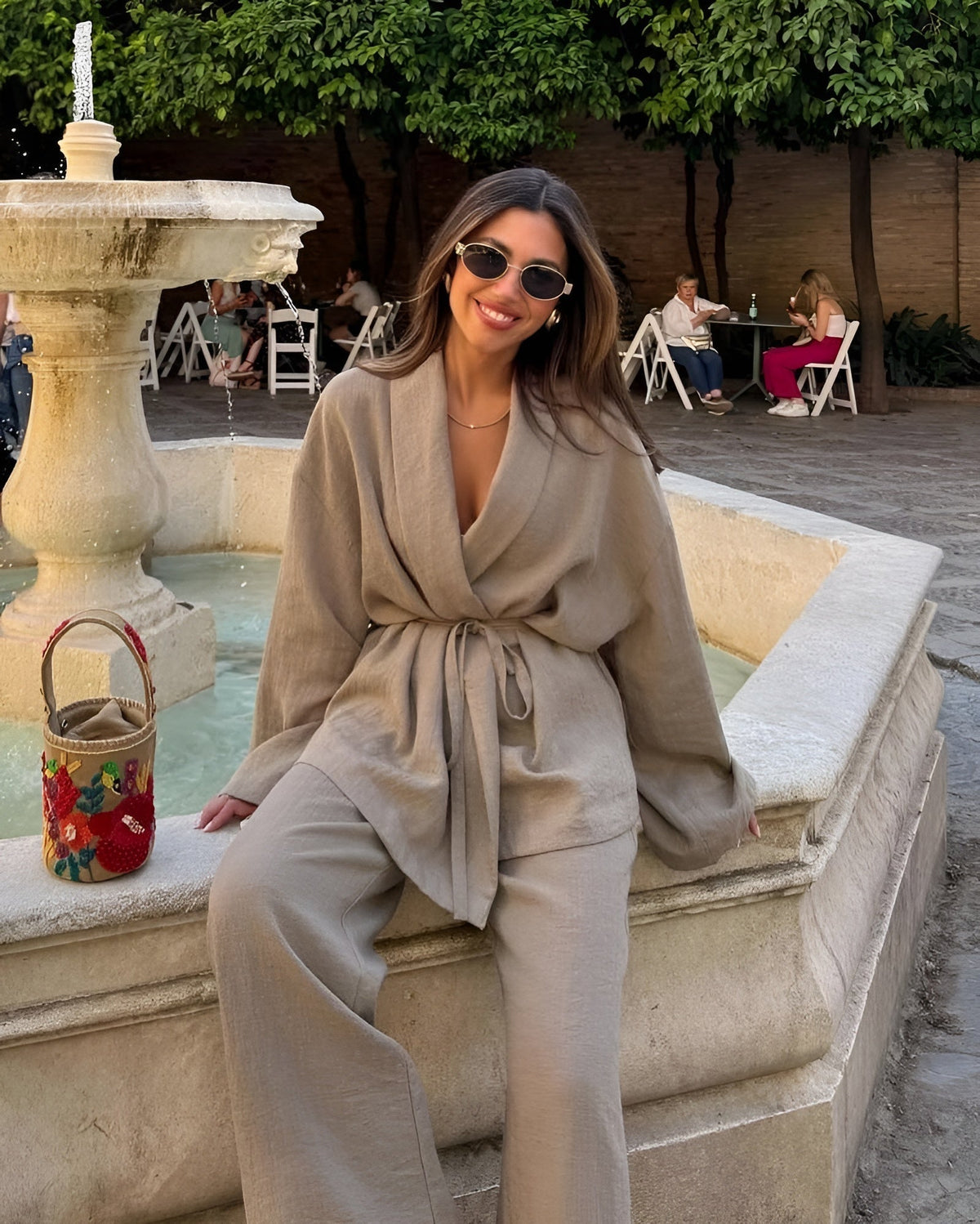 Oriane | Conjunto de Lino con Kimono y Pantalón Ancho