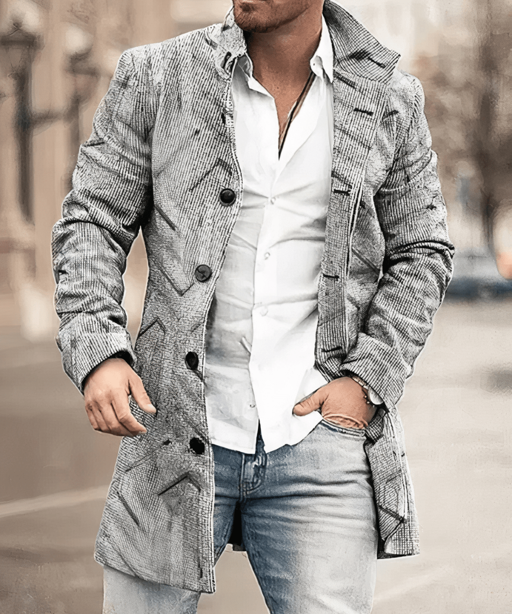 Emeric | Abrigo Largo Abotonado con Cuello Mao - StilfulltMen's jacketsGris claroSEmeric | Abrigo Largo Abotonado con Cuello Mao