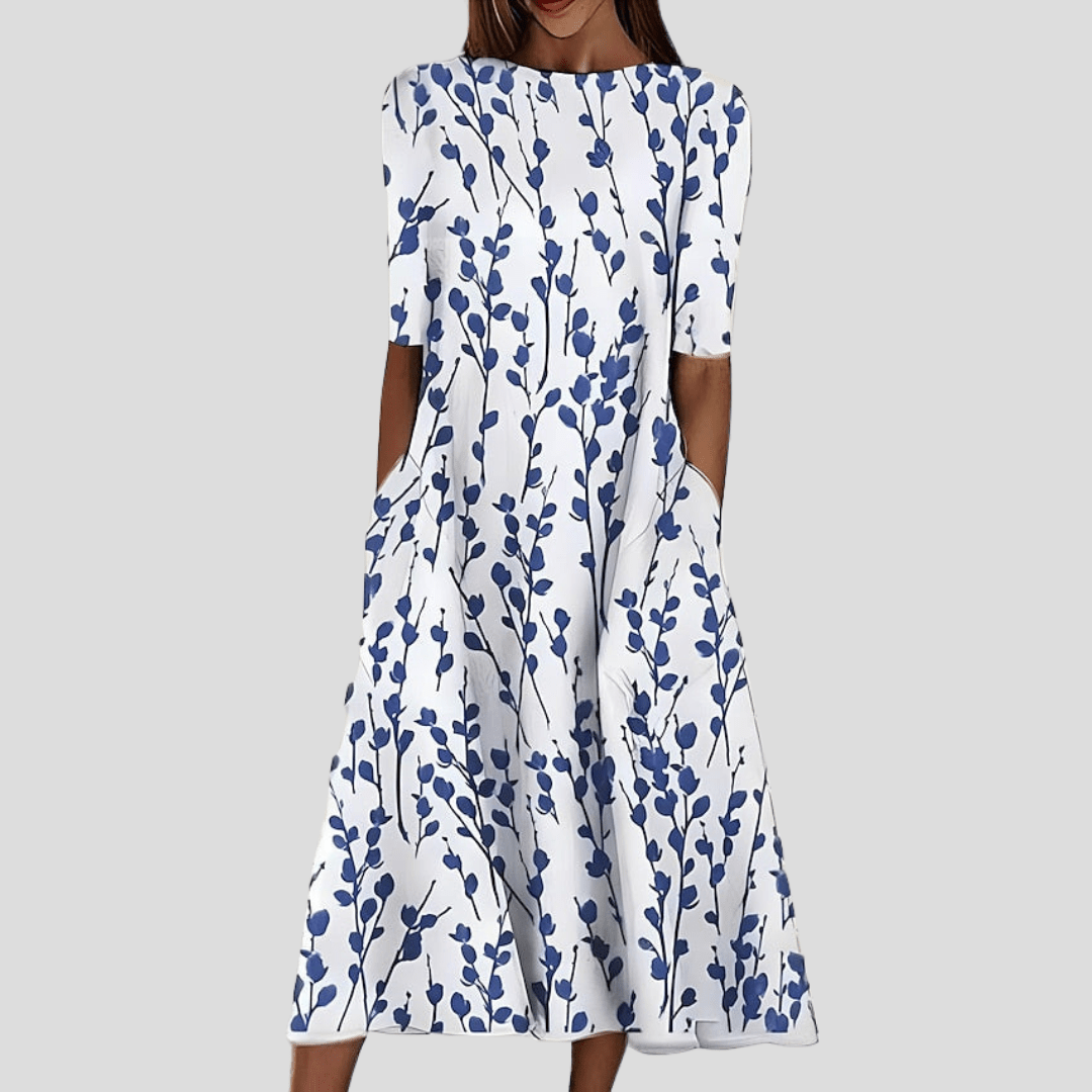 Maren | Vestido Midi Floral de Verano - StilfulltdressAzul oscuroSMaren | Vestido Midi Floral de Verano