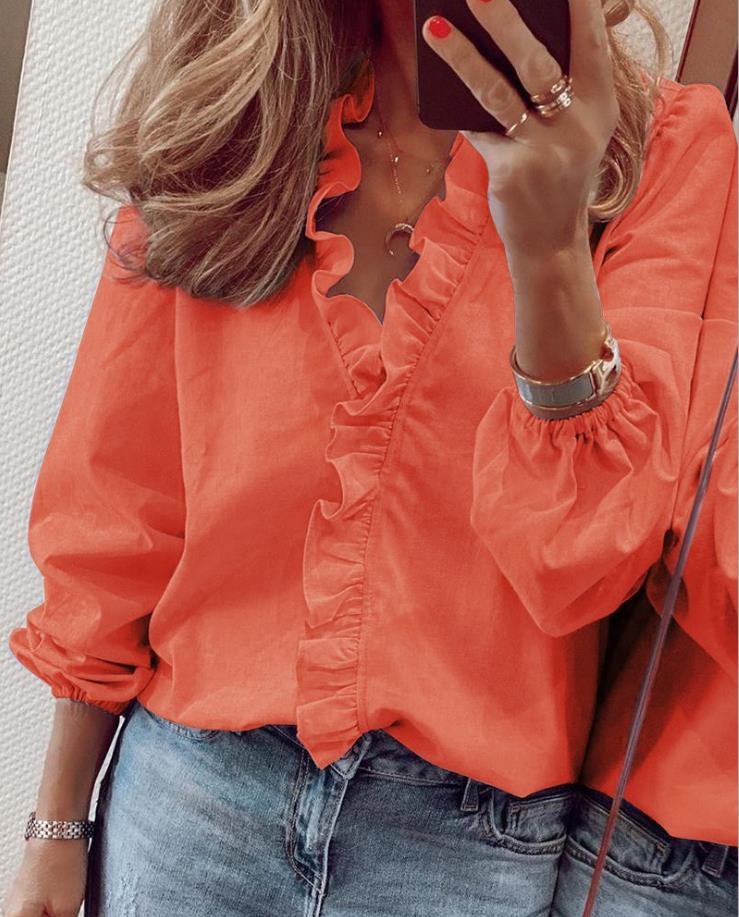 Wrenley | Blusa de Volante con Escote en Pico - StilfulltWomen's blousesNaranjaSWrenley | Blusa de Volante con Escote en Pico