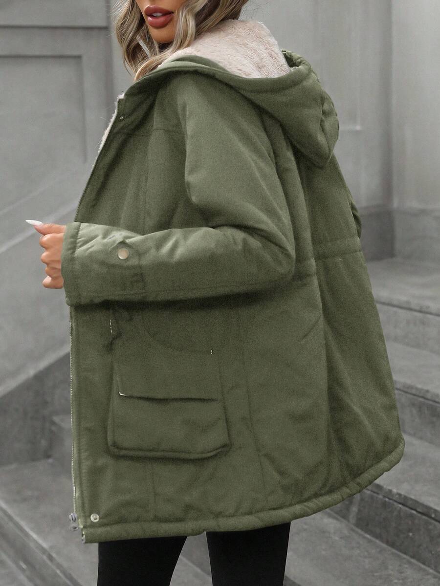 Lærke | Varm Teddyforet Parka med Hætte