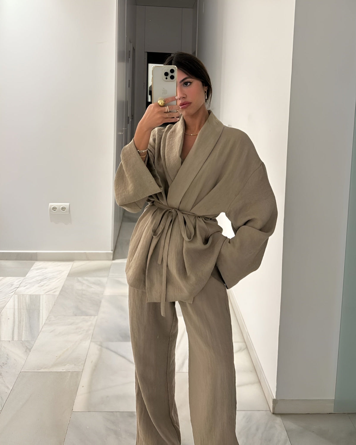 Oriane | Conjunto de Lino con Kimono y Pantalón Ancho