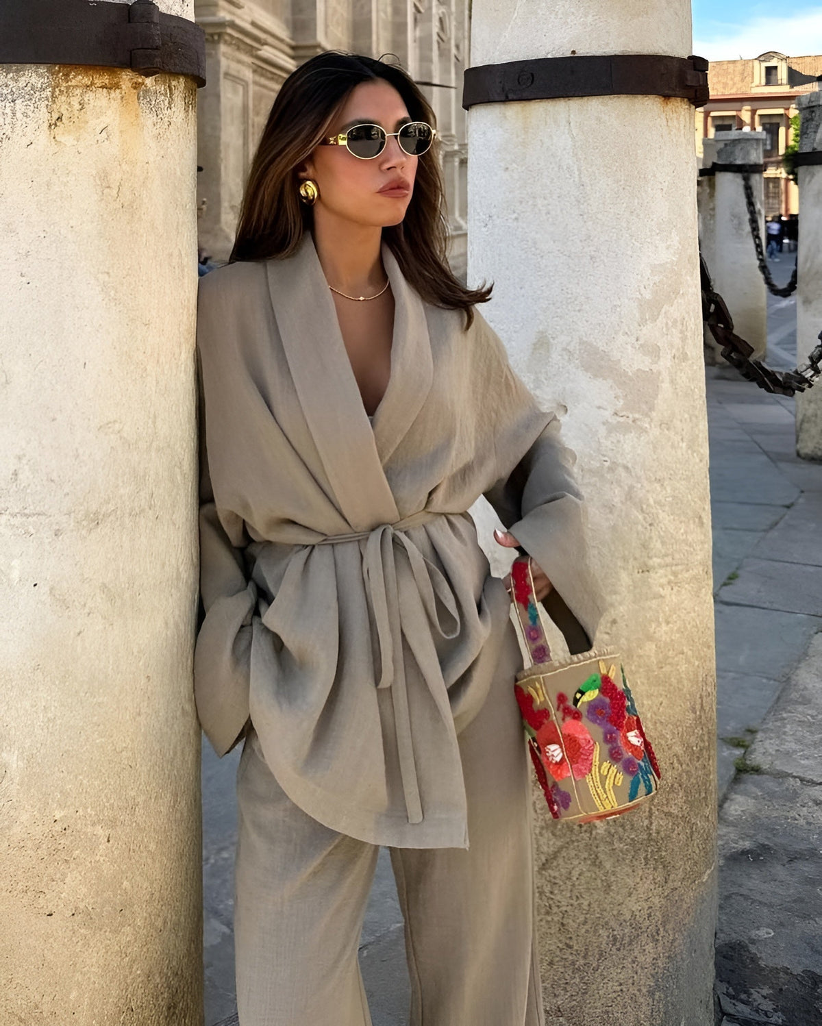 Oriane | Conjunto de Lino con Kimono y Pantalón Ancho