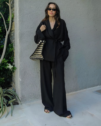 Oriane | Conjunto de Lino con Kimono y Pantalón Ancho