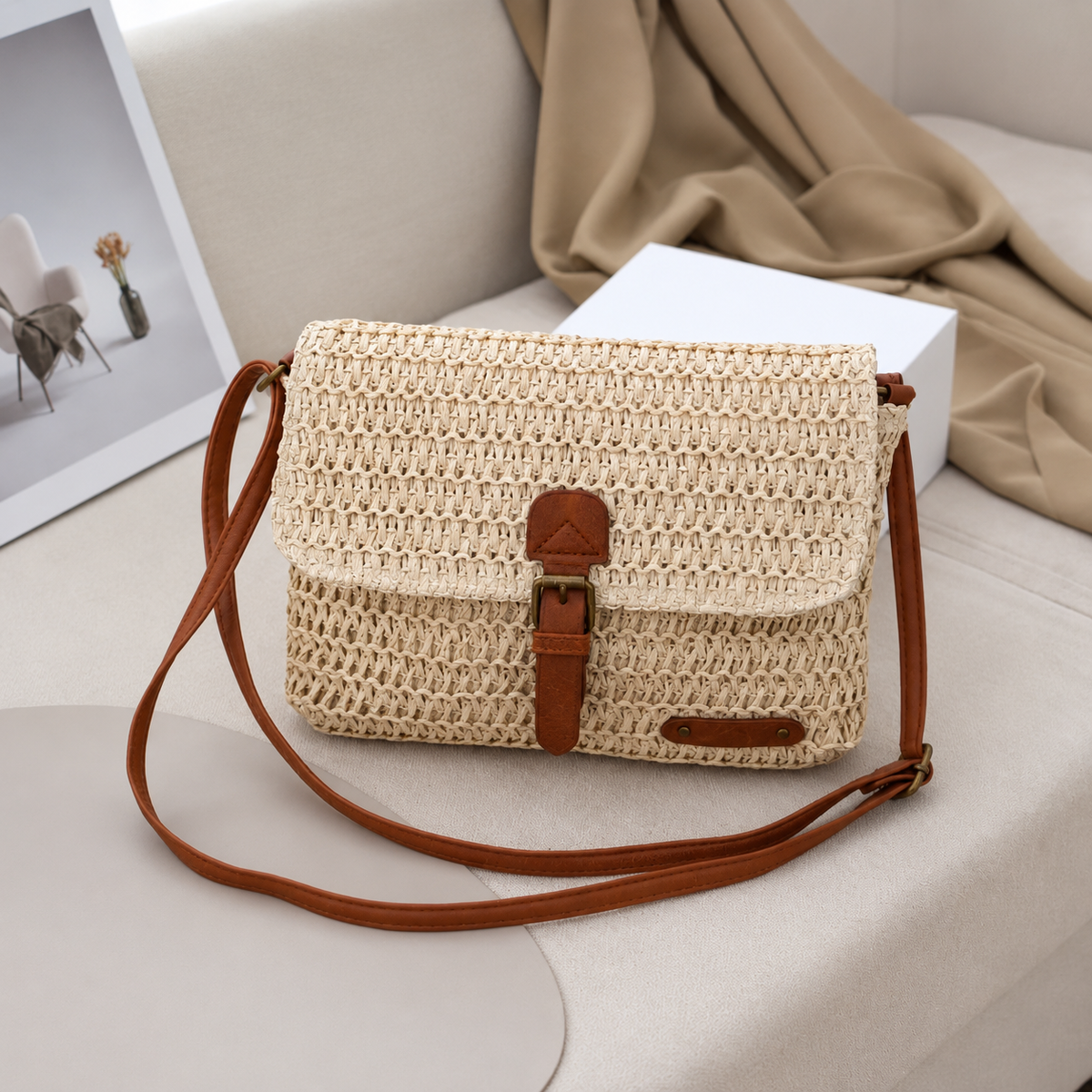 Bexley | Bolso Bandolera de Rafia con Hebilla