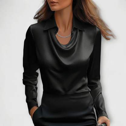 Verity | Blusa de Satén con Cuello y Escote Drapeado