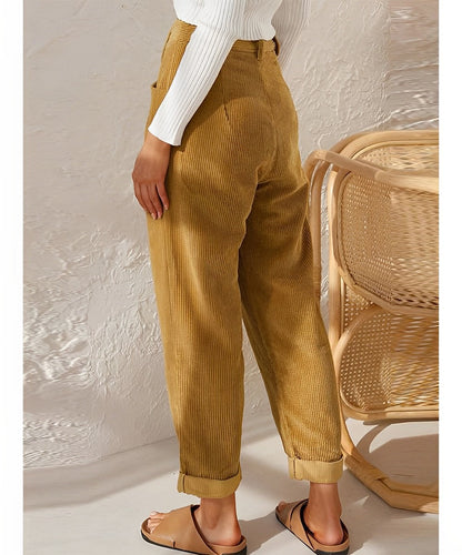 Oriane | Pantalón de Pana Tiro Alto con Pinzas y Bajo Vuelto