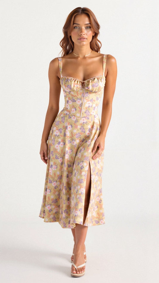 Willa | Vestido Midi de Corsé con Abertura