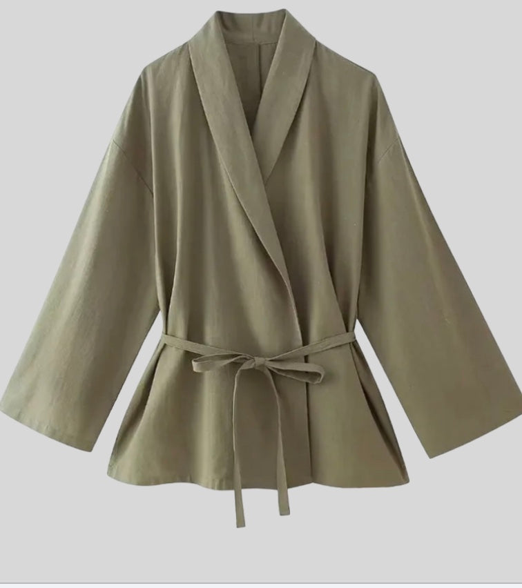 Oriane | Conjunto de Lino con Kimono y Pantalón Ancho