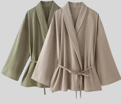 Oriane | Conjunto de Lino con Kimono y Pantalón Ancho