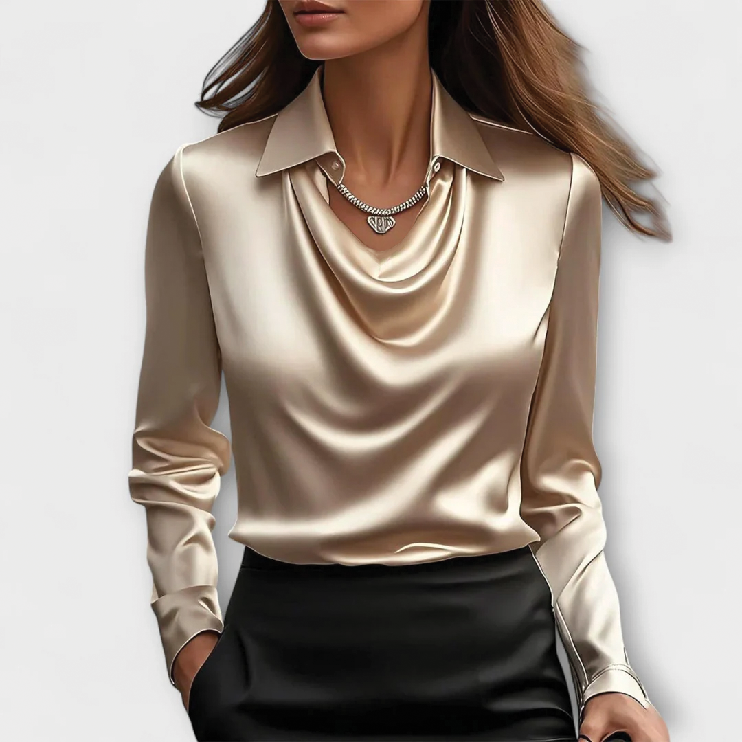 Verity | Blusa de Satén con Cuello y Escote Drapeado