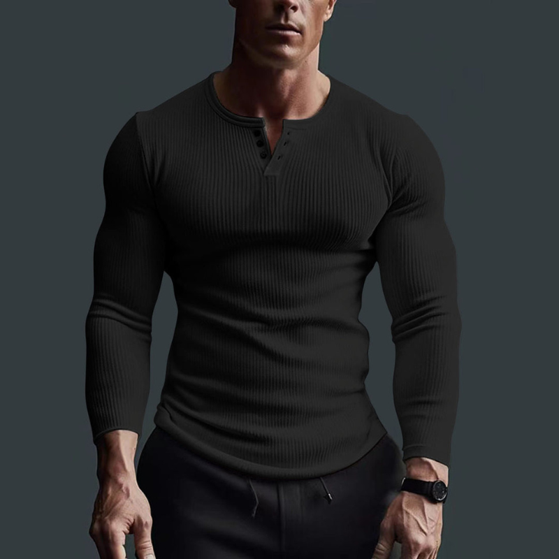 Idris | Camiseta Henley Ajustada de Canalé y Manga Larga