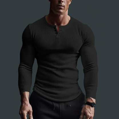 Idris | Camiseta Henley Ajustada de Canalé y Manga Larga
