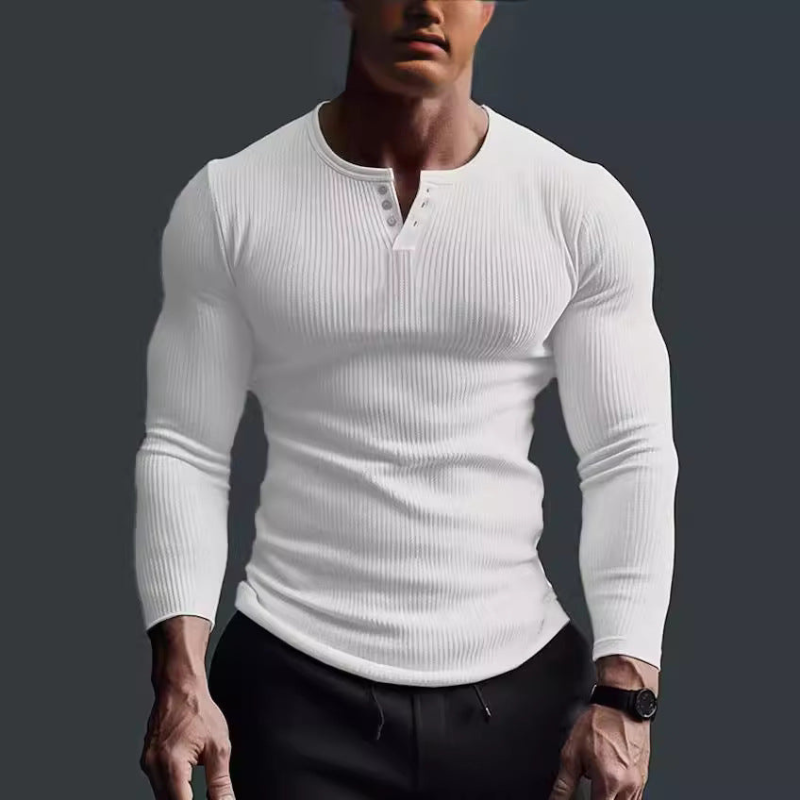 Idris | Camiseta Henley Ajustada de Canalé y Manga Larga