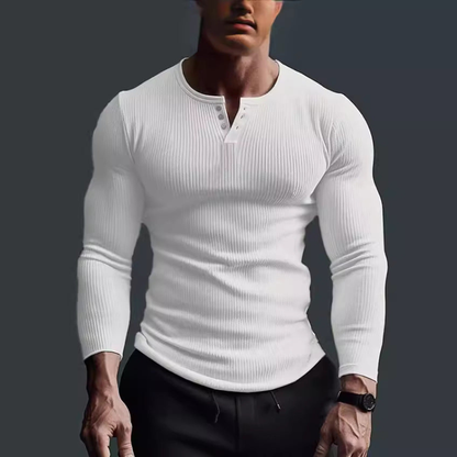 Idris | Camiseta Henley Ajustada de Canalé y Manga Larga