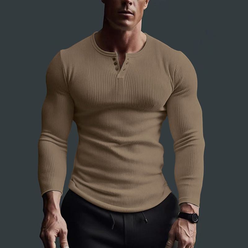 Idris | Camiseta Henley Ajustada de Canalé y Manga Larga