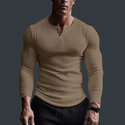 Idris | Camiseta Henley Ajustada de Canalé y Manga Larga