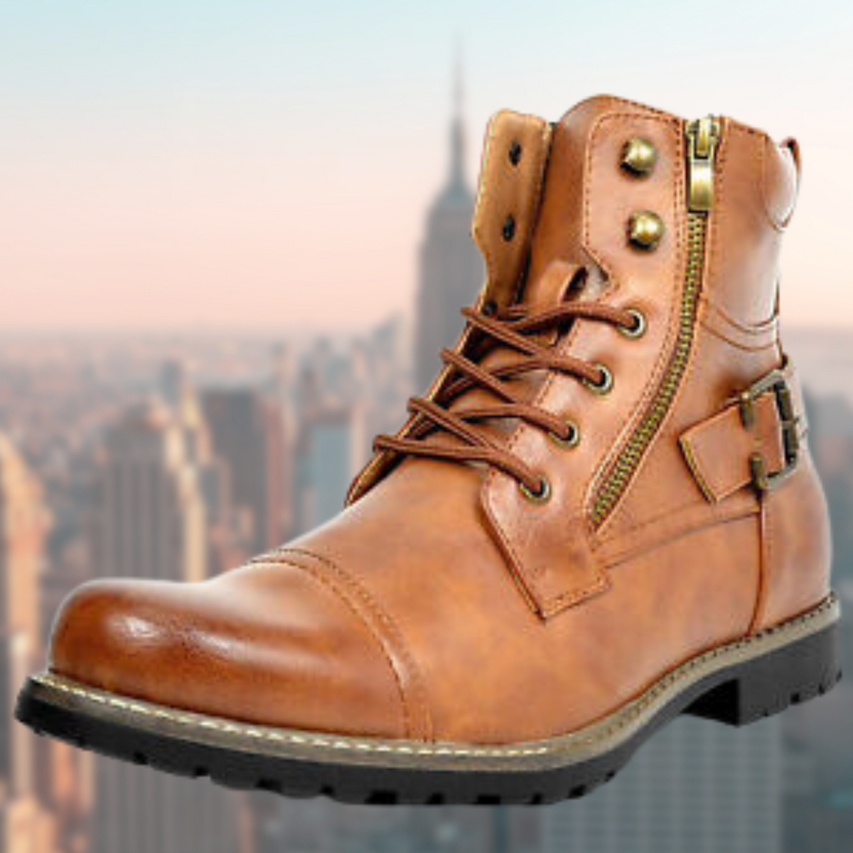 Kellan | Botas Biker Robustas con Cordones y Cremallera Lateral