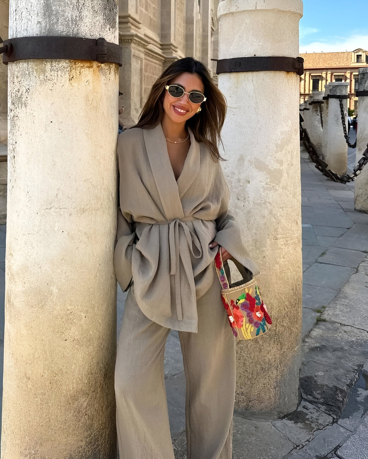 Oriane | Conjunto de Lino con Kimono y Pantalón Ancho