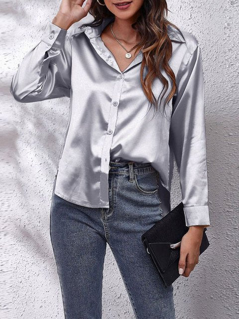 Adair | Camisa de Satén Holgada con Botones - StilfulltWomen's blousesDWOD4-QX113026GrisSAdair | Camisa de Satén Holgada con Botones