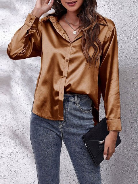 Adair | Camisa de Satén Holgada con Botones - StilfulltWomen's blousesDWOD4-QX113011MarrónSAdair | Camisa de Satén Holgada con Botones