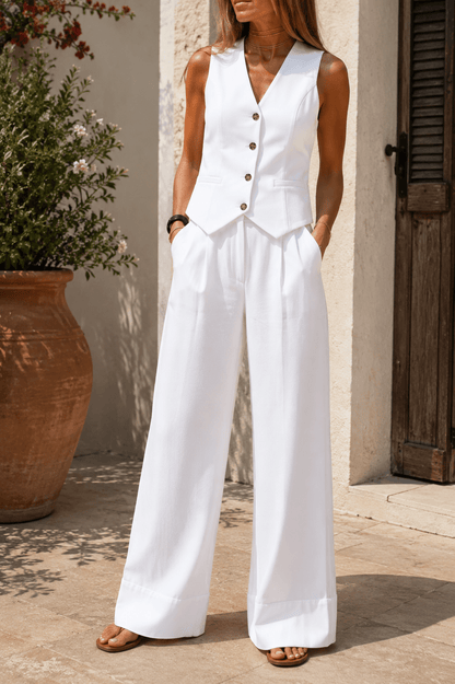 Adeline | Conjunto de Chaleco y Pantalón Ancho - StilfulltWomen's outfit setsBlancoSAdeline | Conjunto de Chaleco y Pantalón Ancho