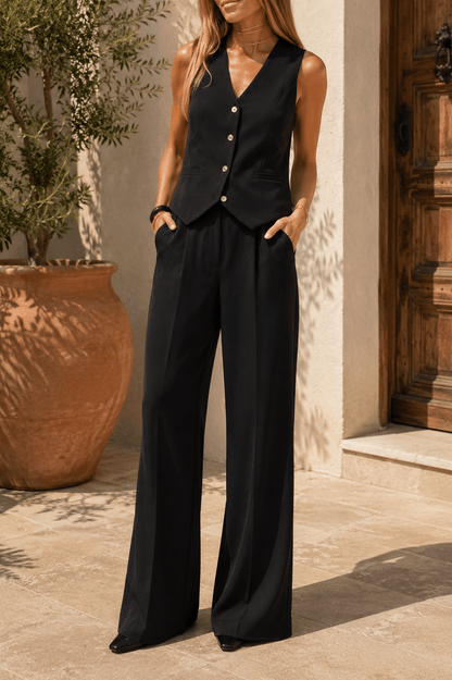 Adeline | Conjunto de Chaleco y Pantalón Ancho - StilfulltWomen's outfit setsNegroSAdeline | Conjunto de Chaleco y Pantalón Ancho