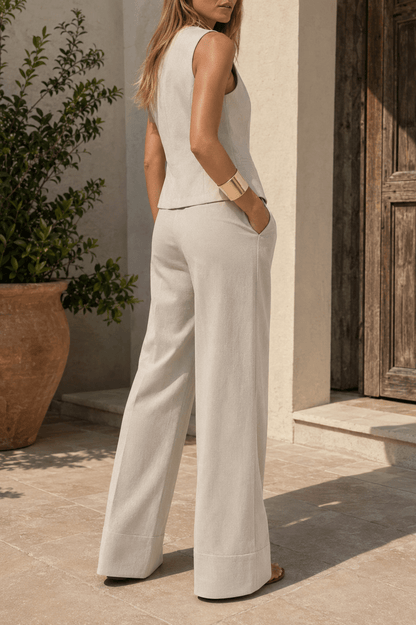 Adeline | Conjunto de Chaleco y Pantalón Ancho - StilfulltWomen's outfit setsVerde olivaSAdeline | Conjunto de Chaleco y Pantalón Ancho