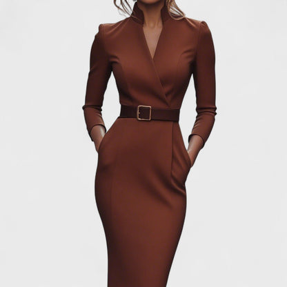 Agnes belted wrap midi dress in brown