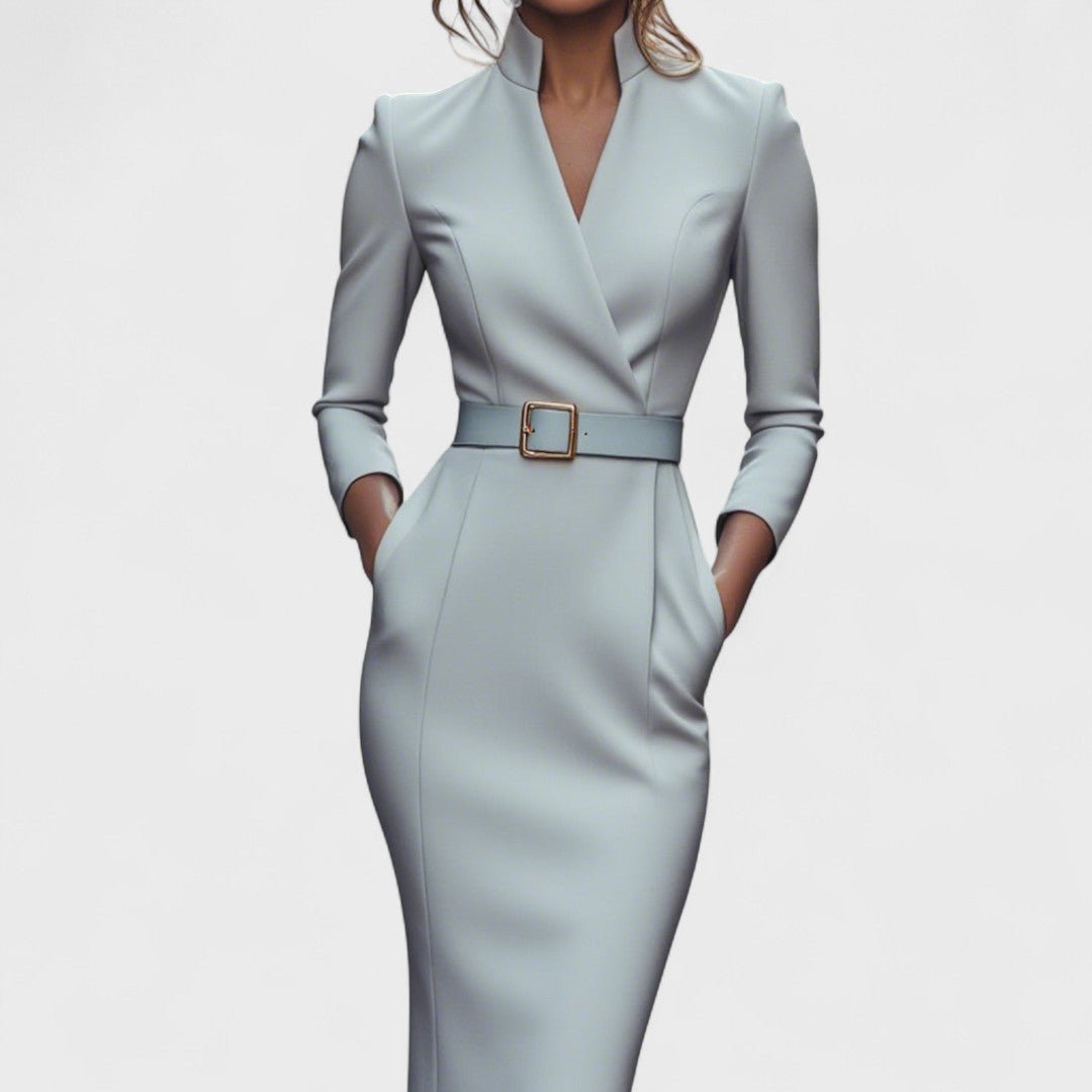 Agnes belted wrap midi dress in grey