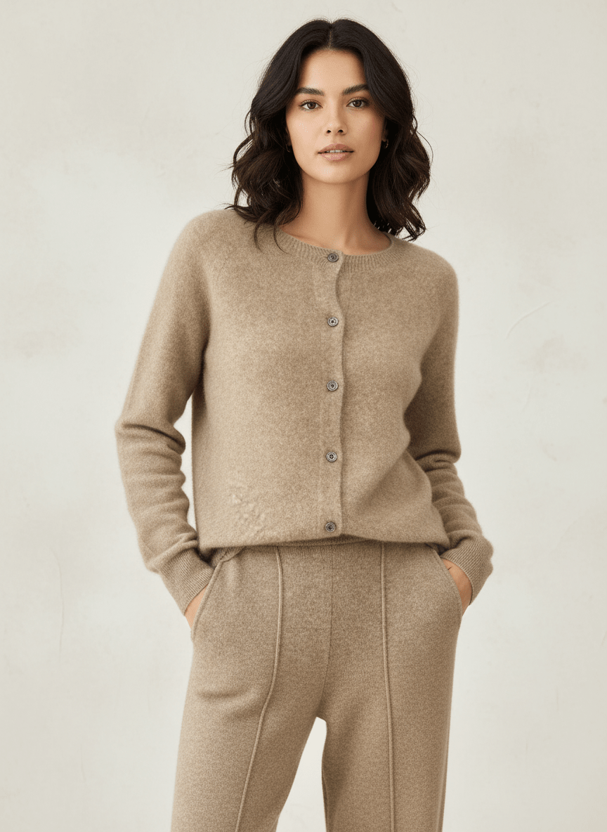 Agnes | Blød Finstrikket Cardigan med Rund Hals - StilfulltWomen's vestsSKU_1768810678455_925BeigeSAgnes | Blød Finstrikket Cardigan med Rund Hals
