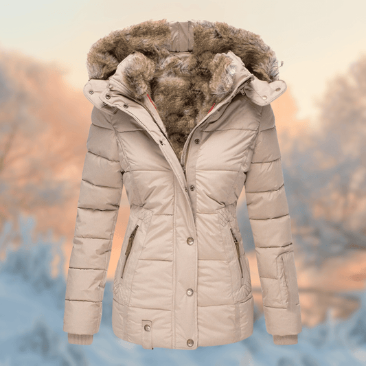 Ainara | Abrigo Acolchado Entallado con Capucha de Pelo - StilfulltWomen's jacketsBeigeXSAinara | Abrigo Acolchado Entallado con Capucha de Pelo