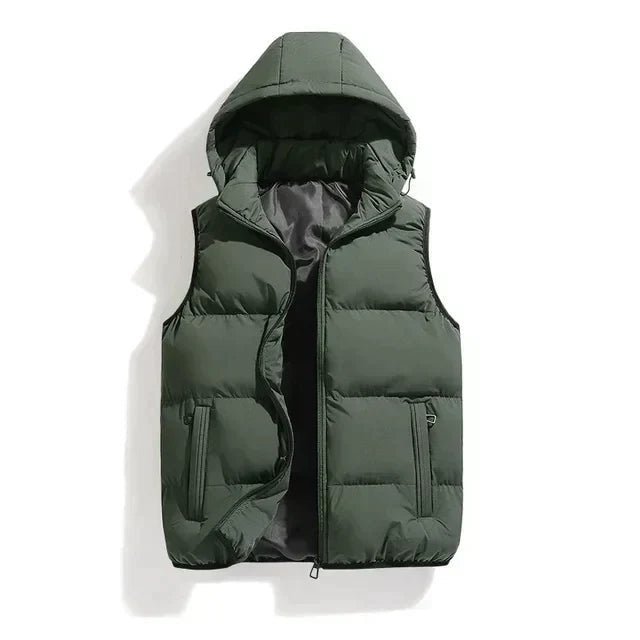Aksel | Varm Quiltet Herrevest med Hætte - StilfulltMen's vestsSKU_1788462670860_413MilitærgrønSAksel | Varm Quiltet Herrevest med Hætte