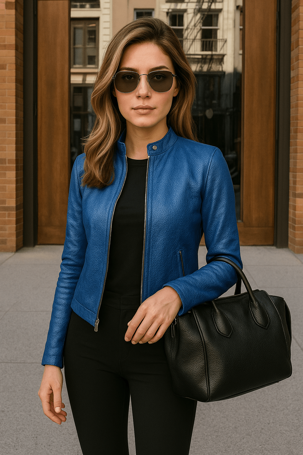 Alberte | Kort Figursyet Jakke med Læderlook - StilfulltWomen's jacketsKATOWICE55996CHCBlåSAlberte | Kort Figursyet Jakke med Læderlook