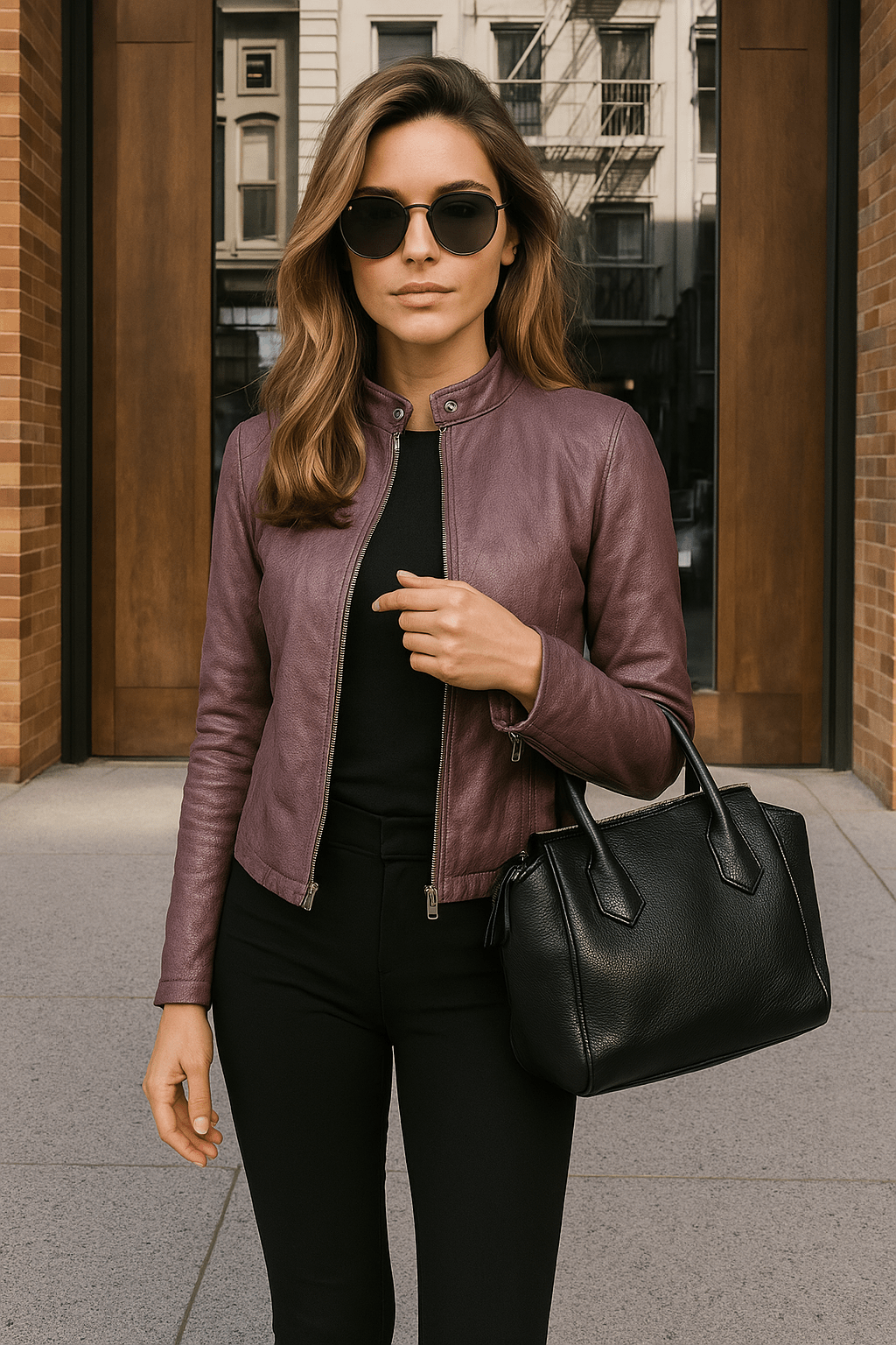 Alberte | Kort Figursyet Jakke med Læderlook - StilfulltWomen's jacketsKATOWICE56052CHCLillaSAlberte | Kort Figursyet Jakke med Læderlook