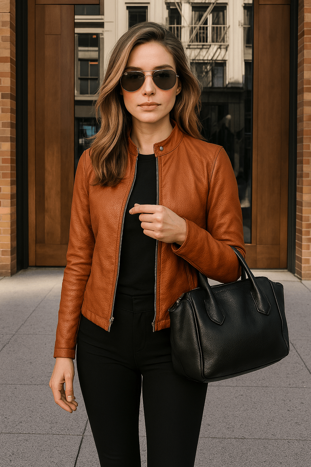Alberte | Kort Figursyet Jakke med Læderlook - StilfulltWomen's jacketsKATOWICE55980CHCOrangeSAlberte | Kort Figursyet Jakke med Læderlook