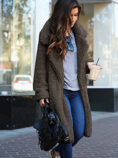 Alberte | Lang Afslappet Teddyfrakke med Hakrevers - StilfulltWomen's jacketsSKU_1789050901359_891BrunSAlberte | Lang Afslappet Teddyfrakke med Hakrevers