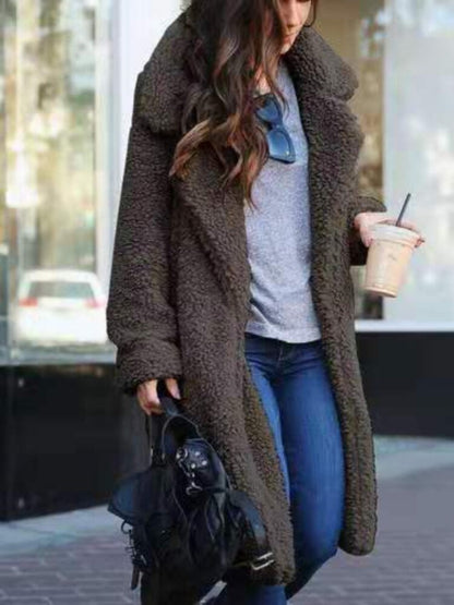 Alberte | Lang Afslappet Teddyfrakke med Hakrevers - StilfulltWomen's jacketsSKU_1789050901359_142GråSAlberte | Lang Afslappet Teddyfrakke med Hakrevers