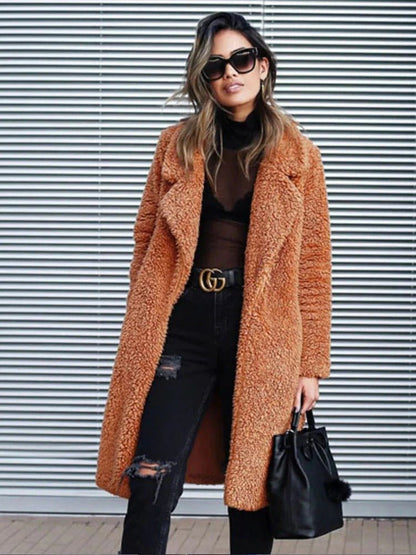 Alberte | Lang Afslappet Teddyfrakke med Hakrevers - StilfulltWomen's jacketsSKU_1789050901359_373KamelSAlberte | Lang Afslappet Teddyfrakke med Hakrevers