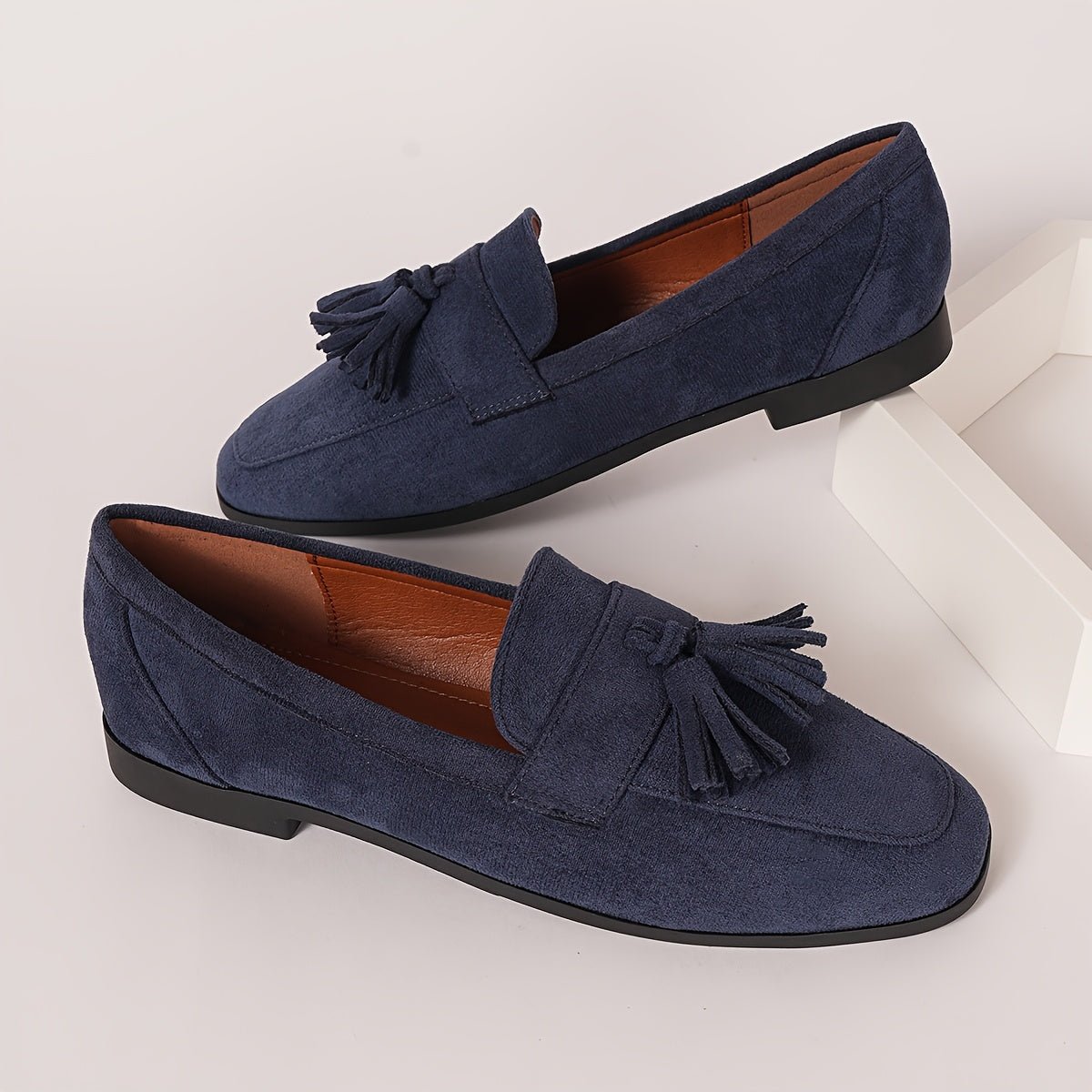 Amandine | Mocasines Planos Acolchados con Borlas - StilfulltWomen's shoesAzul marino36Amandine | Mocasines Planos Acolchados con Borlas