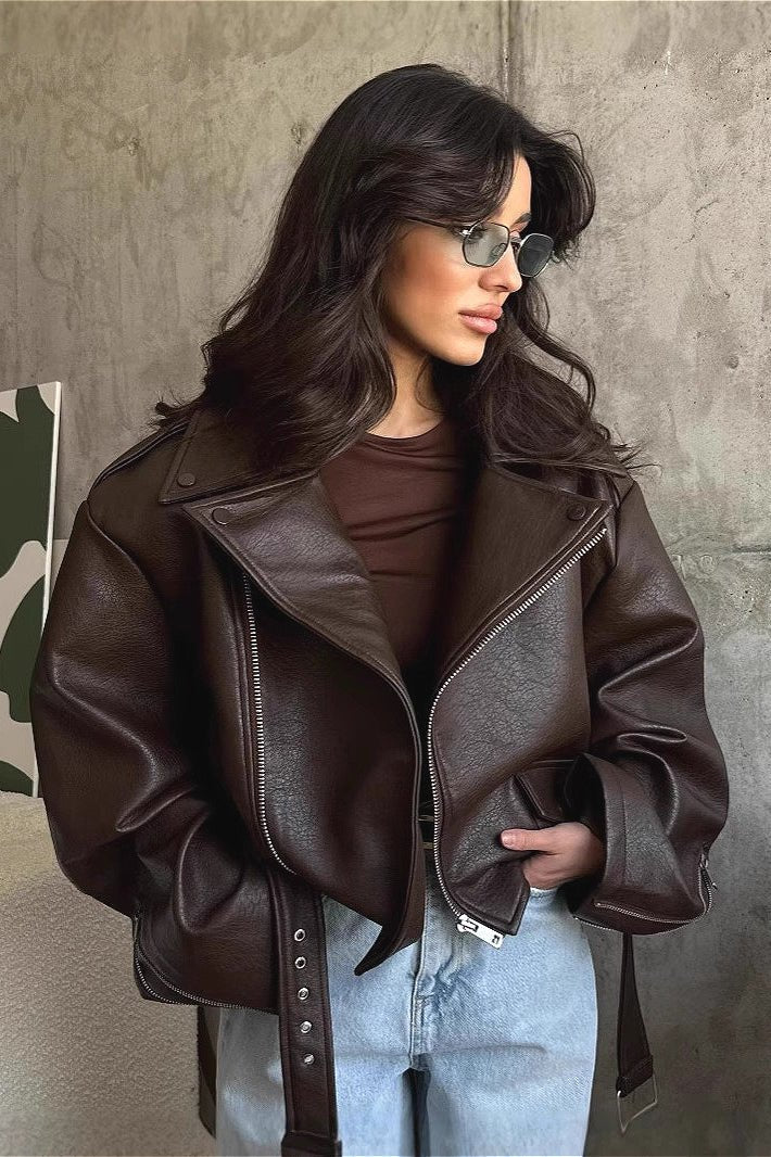 Annie oversized faux leather biker jacket