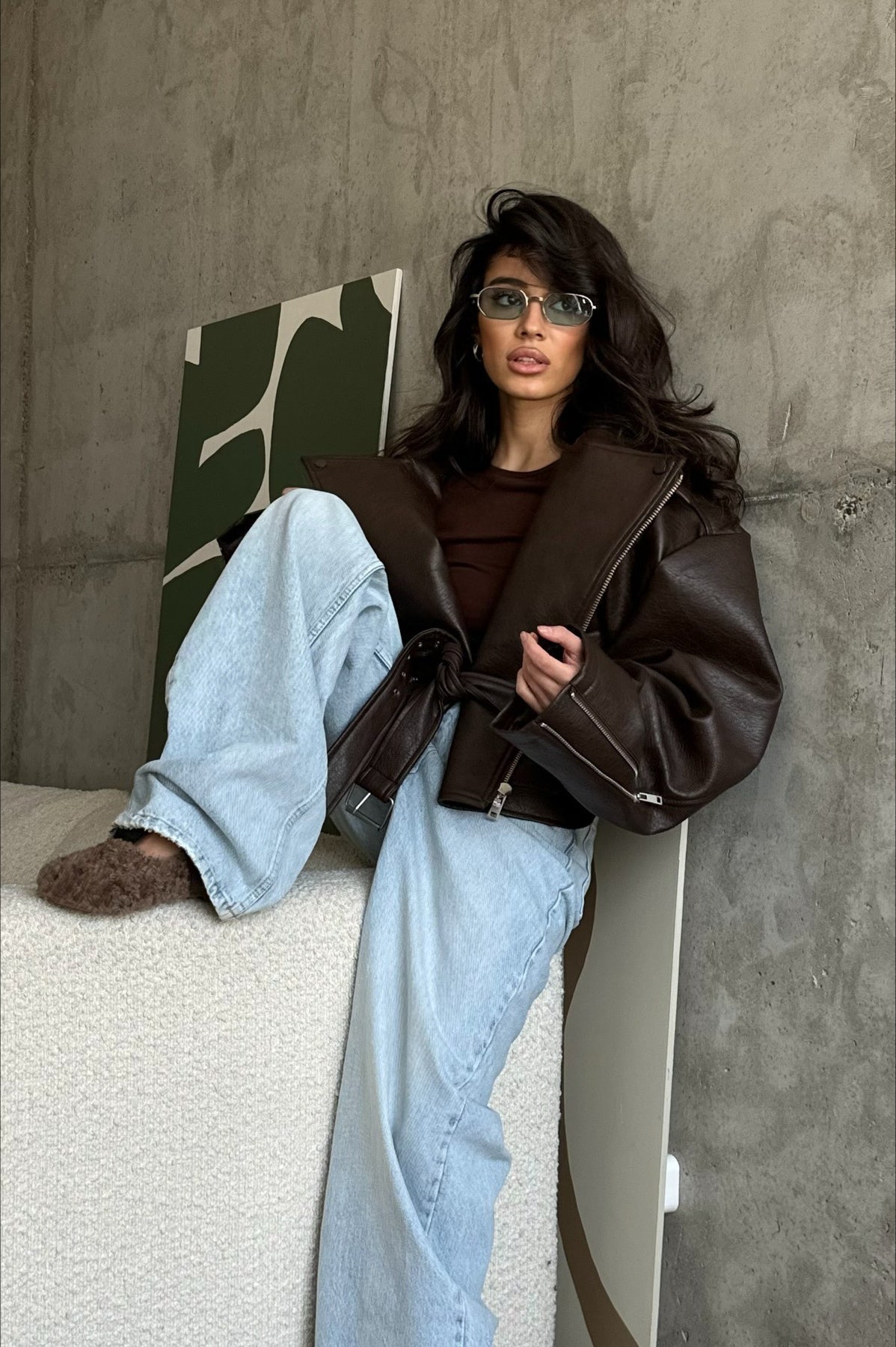 Annie oversized faux leather biker jacket