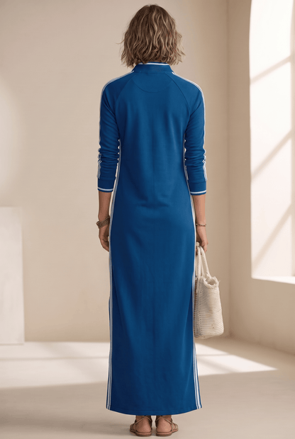 Anouk | Vestido Maxi de Felpa Ribeteado con Cuello Polo - StilfulltdressMDA0958L0Y_Royal Blue||XS||YUAzul realXSAnouk | Vestido Maxi de Felpa Ribeteado con Cuello Polo