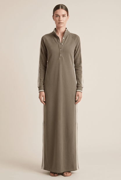 Anouk | Vestido Maxi de Felpa Ribeteado con Cuello Polo - StilfulltdressMDA0958L0Y_Khaki||XS||YUCaquiXSAnouk | Vestido Maxi de Felpa Ribeteado con Cuello Polo