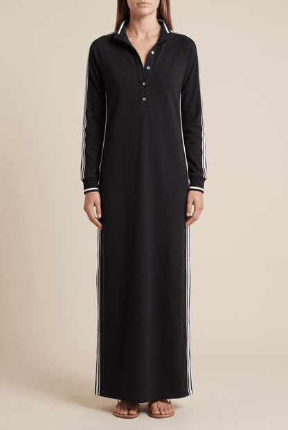 Anouk | Vestido Maxi de Felpa Ribeteado con Cuello Polo - StilfulltdressMDA0958L0Y_Black||XS||YUNegroXSAnouk | Vestido Maxi de Felpa Ribeteado con Cuello Polo