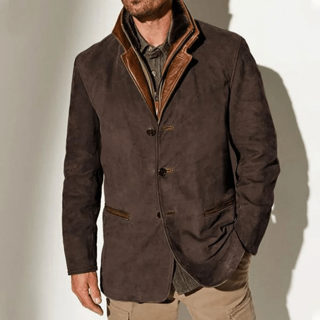 Anselme | Chaqueta Vintage de Ante Abotonada - StilfulltMen's jacketsMarrón oscuroSAnselme | Chaqueta Vintage de Ante Abotonada
