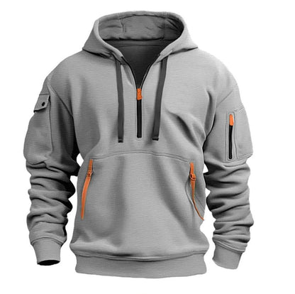 Archie men's fleece-lined tactical zip hoodie in light grey