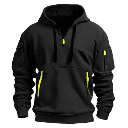 Archie men's fleece-lined tactical zip hoodie in black