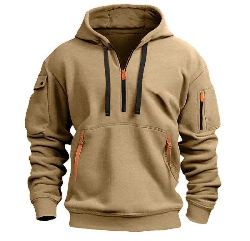 Archie men's fleece-lined tactical zip hoodie in khaki