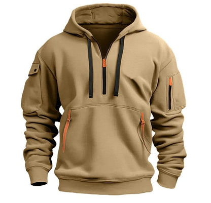 Archie men's fleece-lined tactical zip hoodie in khaki